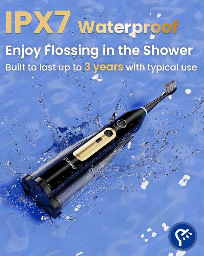 Electric Toothbrush with Water Flosser Combo, Professional Oral Care with 3 Brush Modes & 5 Water Pressure, Rechargeable Flossing Toothbrush for Adults Teeth Cleaning, Cordless for Home&Travel, Black