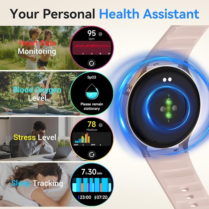 Fitpolo Smart Watch for Women,1.3" AMOLED Touchscreen Fitness Tracker, Make/Answer Calls, Heart Rate SpO2 Monitor, 3ATM Waterproof, Sleep & Activity Tracking Smartwatch for Android Phones iPhone