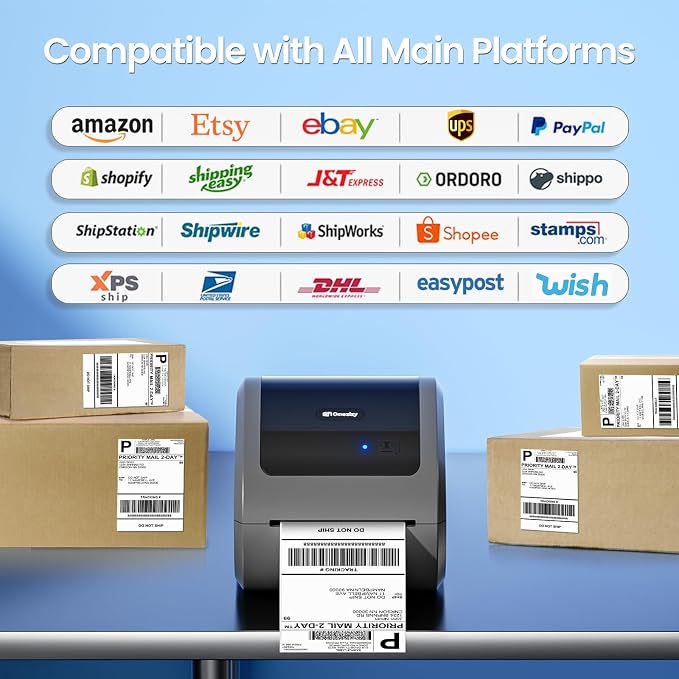 D520BT D520 Bluetooth Shipping Label Printer&500Pcs Thermal Labels, Wireless Thermal Label Printer for Small Business