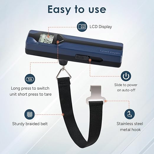 Battery-Free Luggage Scale – No Batteries Needed, Portable Digital Hanging Suitcase Weight Scale for Air Travel & Checked Bags, 110lb/50kg, LCD Display, Compact Travel Accessory