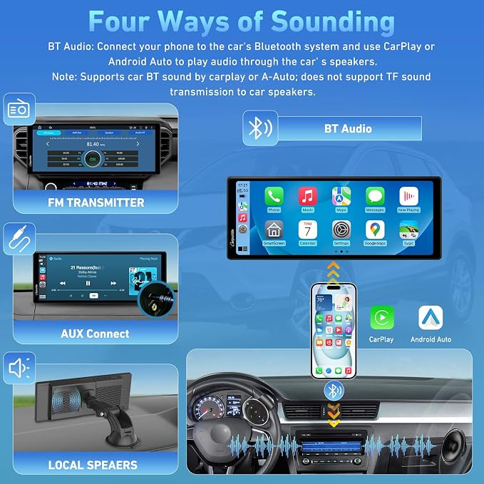 CARPURIDE 9.26 Inch Carplay Screen for Car, Compatible with Wireless/Wired Apple CarPlay, Android Auto and Mirror Link - Bluetooth Audio, Navigation,Siri, FM, AUX, C92 with Backup Cam