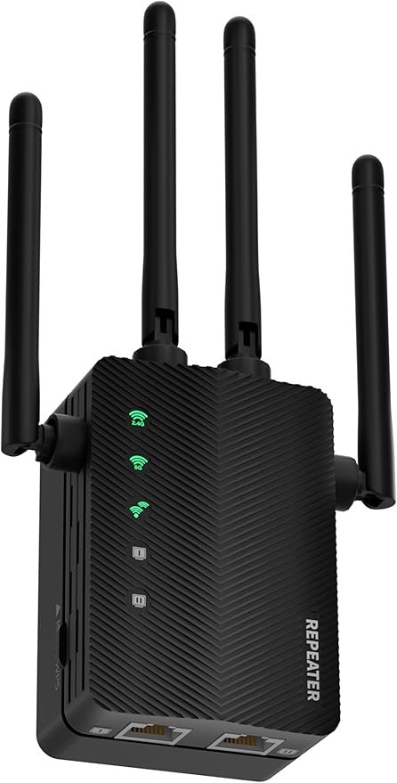 2026 WiFi Extender Signal Booster – 15000 Sq. Ft Long Range Dual Band Repeater with 4 External Antennas, EasyMesh Support, Ethernet Ports, Covers 80+ Devices – Works with All Routers