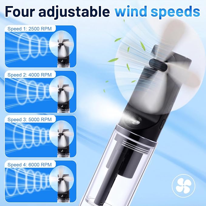6 Pack Portable Misting Fan Handheld Rechargeable Fan Mini Battery Operated Fans with 4 Speeds Water Mist for Women Men Home Office Travel Makeup Outdoor (Black)