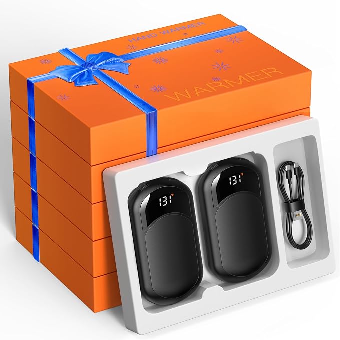 Hand Warmers Rechargeable, 10 Pack Electric Hand Warmer with Gift Box, LED Battery and Temperature Display, Quick Heating Portable Pocket Heater, for Men Women, Camping, Hunting Black