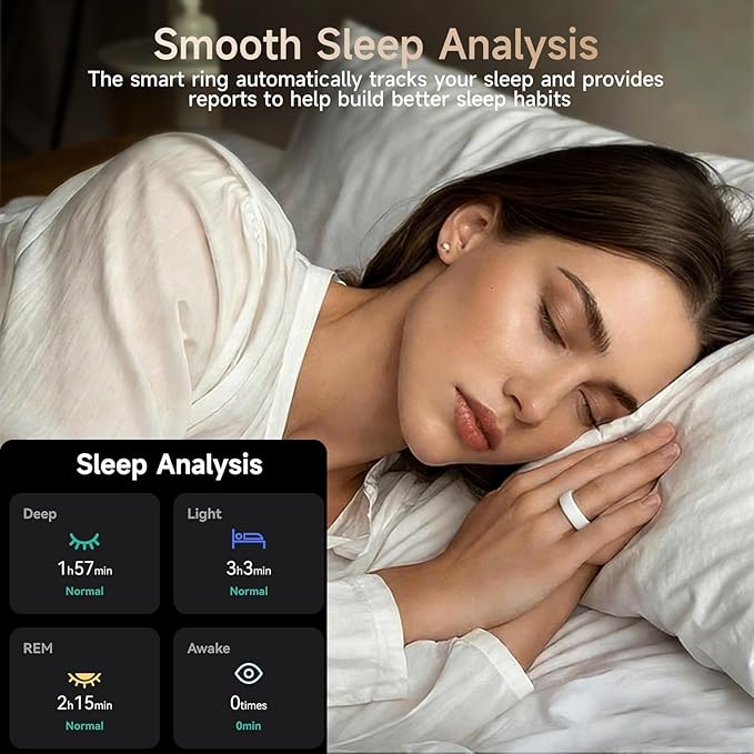 Smart Ring for Women & Men, Fitness & Activity Tracker, Sleep Monitoring, 7-Day Battery Life, 5ATM Waterproof, No Subscription Fee, iOS & Android Compatible (White, 9)