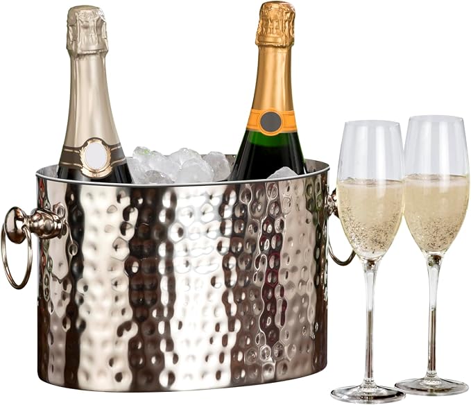 2-Bottle Wine Chiller Ice Bucket | Keeps Bottles Cold Without Touching Ice | Handcrafted Artisan Design | Patented Technology | Stainless Steel