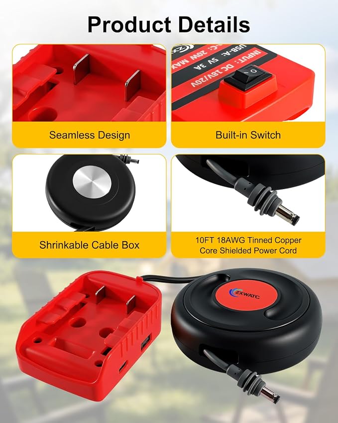 Starlink Mini Battery Adapter Compatible with Milwaukee 18V Battery – Portable Off-Grid Power Supply with USB & Type-C Fast Charging, 10FT Heavy-Duty Cable, With Low-Voltage Protection and Storage Box