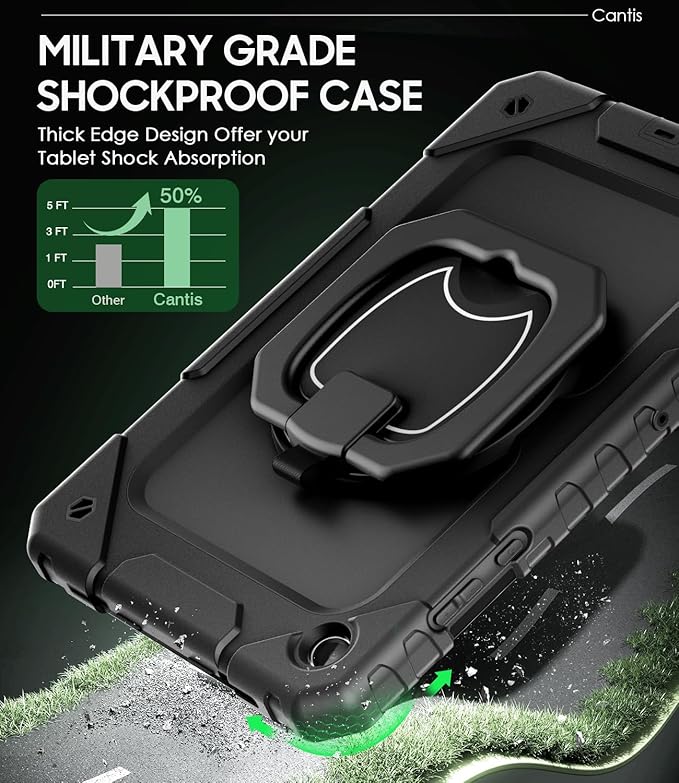 Cantis Case for Samsung Galaxy Tab A11 Plus 11 Inch 2026 (SM-X230/X236/X238), Shockproof Case for Tab A11+ with Screen Protector/Rotating Stand/Pen Holder/Shoulder Strap, Black