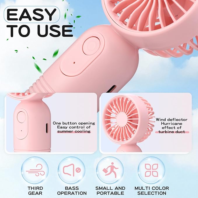 Rossesay 3 Pcs Mini Portable Fan Bulk Cute Handheld Lightweight Small Little Personal Hand Eyelash Fan 3 Speeds USB Rechargeable for Women Men Indoor Outdoor Makeup Travel (Black,White,Pink)