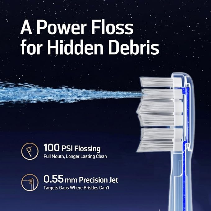 Electric Toothbrush with Water Flosser Combo, 3-in-1 Sonic Flossing Electric Toothbrush for Travel & Home, 330ml Easy-Clean Cup, 5 Speeds & 3 Modes for Braces, IPX7, 30-Day Battery, White