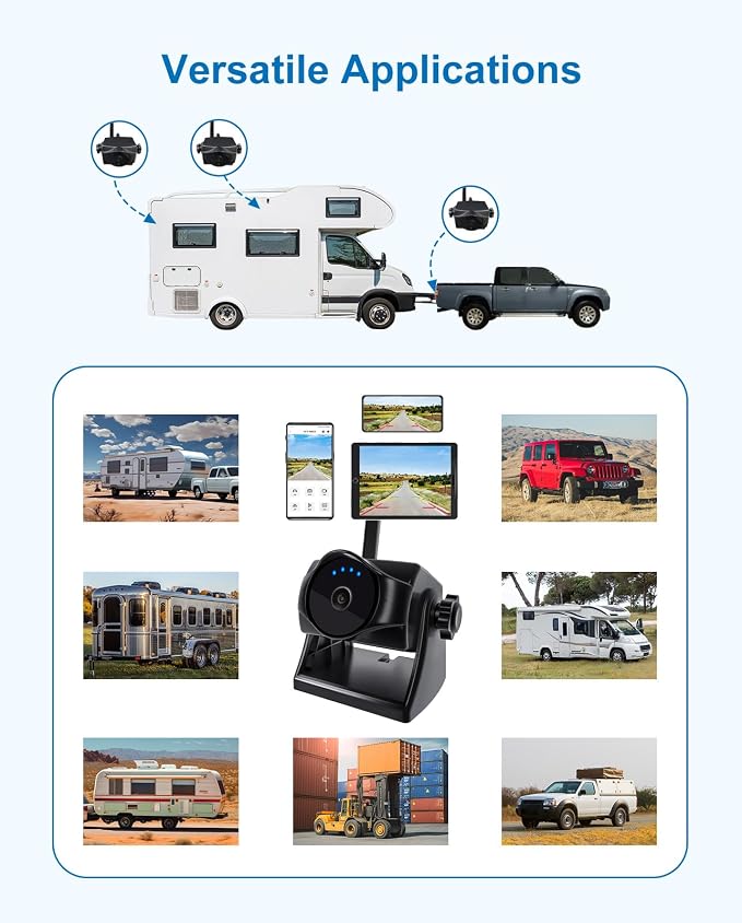 1080P Magnetic Wireless Backup Camera and Solar Wireless Backup Camera with Long-Lasting Battery,Night Vision， Easy Installation for RVs, Trucks, Trailers, Compatible with iPhone,iPad, Android Devices
