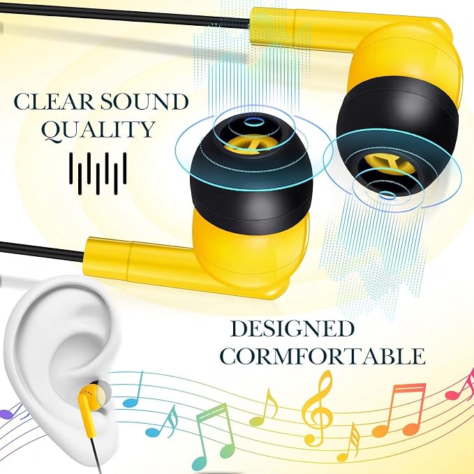 Kanayu 100 Pack Wired Earbuds Bulk for Classroom Ear Headphones Wired Basic Student Earbuds No Microphone with 3.5MM Jack for Class Laptop School Library, Individually Bagged (Yellow)