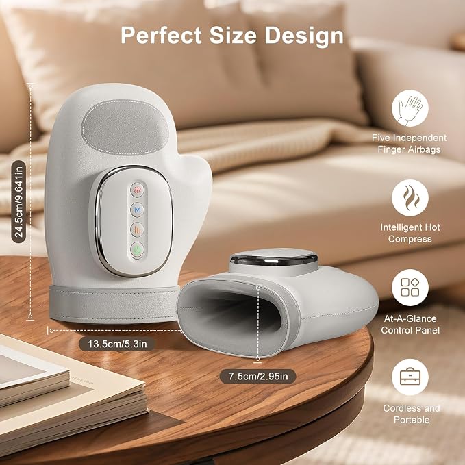 Hand Massager with Heat and Compression, Hand Massager for Arthritis and Carpal Tunnel Relief, Palm & Wrist Pain, 5 Levels 3D Wave Pressure, 3 Heat Settings, Portable Cordless Electric Hand Massager