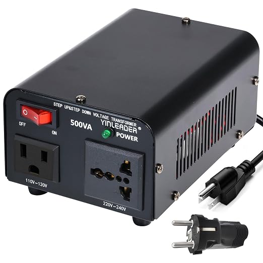 Yinleader 500W 110/120V to 220/240V Voltage Converter Transformer Step Up/Down Converter 110V to 220V, 220V to 110V with US Power Cord and US to EU Adapter