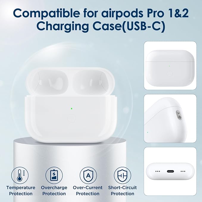 Replacement Charging Case for Airpods Pro 1st 2nd, USB C Charging Port for Airpod Pro 2 Charging Case Replacement