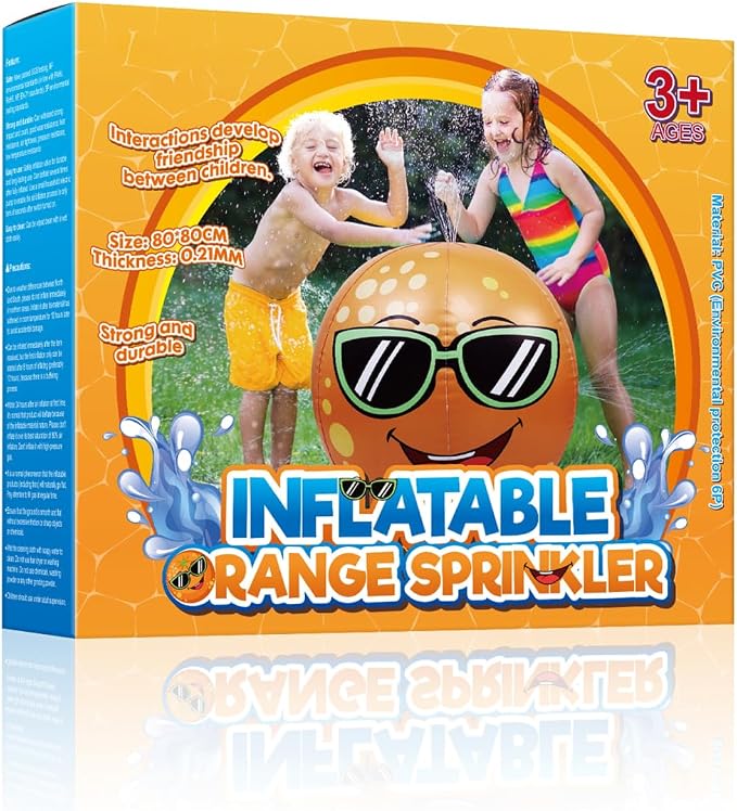 Toyvian Inflatable Water Sprinkler Ball, 31.5” Orange Water Spray Toy for Toddlers Outdoor Backyard Garden Yard Summer Fun Lawn Toys for Boys Girls