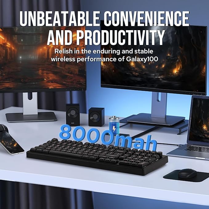EPOMAKER Galaxy100 QMK/VIA Wireless Gaming Keyboard, Aluminum Shell, BT/2.4Ghz/USB-C, Pre-Lubed Hot-Swappable Linear Switches, NKRO, RGB Backlit (Black, Marble White Switch)