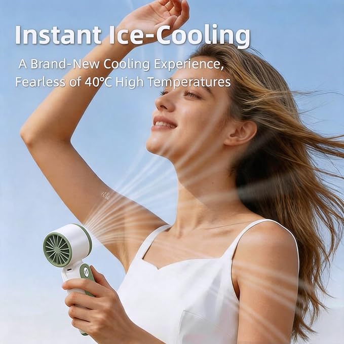 Handheld Portable Air Conditioners Fan with Semiconductor Cooling - 6000mAh Rechargeable 3-in-1 Mini AC Fans (Hand/Neck/Desk),199 Speed/5 Gear,Personal Turbo Fan for Outdoor Travel Beach Home (Green）
