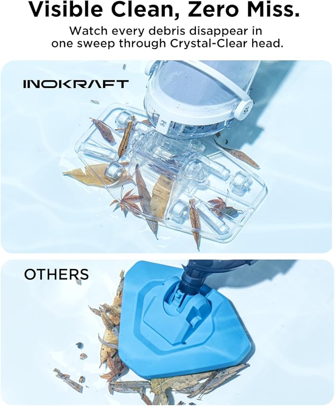InoKraft Pool Vacuum for Above Ground Pool, Cordless Pool Vacuum for Inground Pools, Rechargeable Handheld Pool Cleaner with 18.5 GPM Suction, 60 Min Runtime, 59” Extendable Pole, 300-Mesh Filter