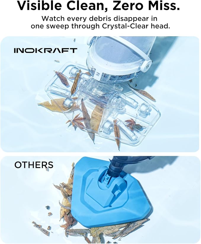 InoKraft Pool Vacuum for Above Ground Pool, Cordless Pool Vacuum for Inground Pools, Rechargeable Pool Cleaner with 18.5 GPM Suction, Above Ground Pool Vacuum with 59” Extendable Pole, Gray