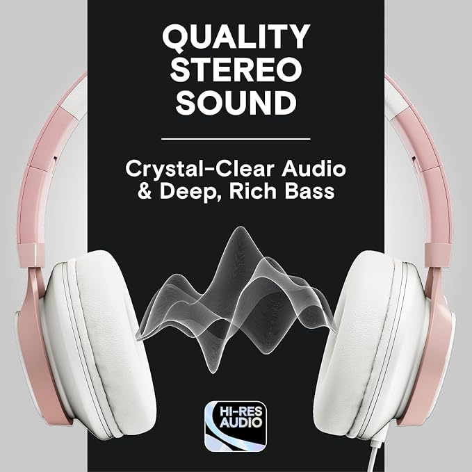 Artix® CL750 Premium Wired On Ear Headphones with Microphone, Comfortable Noise Isolating Foldable Design, 3.5mm Aux Headphone for Laptop, PC, Mobile, Tablet, Adults, Men, Women, Kids, Boys and Girls