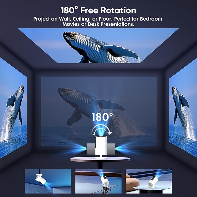 [Built-in Apps] Mini Projector with WiFi and Bluetooth, Native 1080P Portable Movie Projector for Bedroom, Android 12, Auto Vertical Keystone, 180° Rotation, Compatible with HDMI/USB/TV Stick/Laptop
