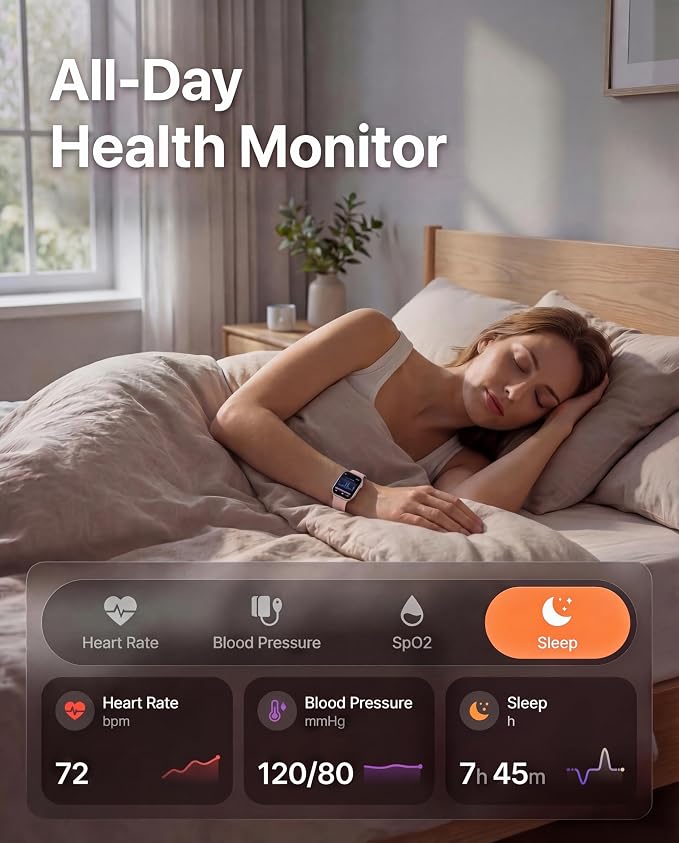 Smart Watch, Fitness Watch for Women Men with 24/7 Heart Rate/Blood Pressure Monitor,Pedometer, Sleep Tracker, 120+ Sport Modes, IP68 Waterproof Activity&Fitness Tracker Compatible with Android iPhone