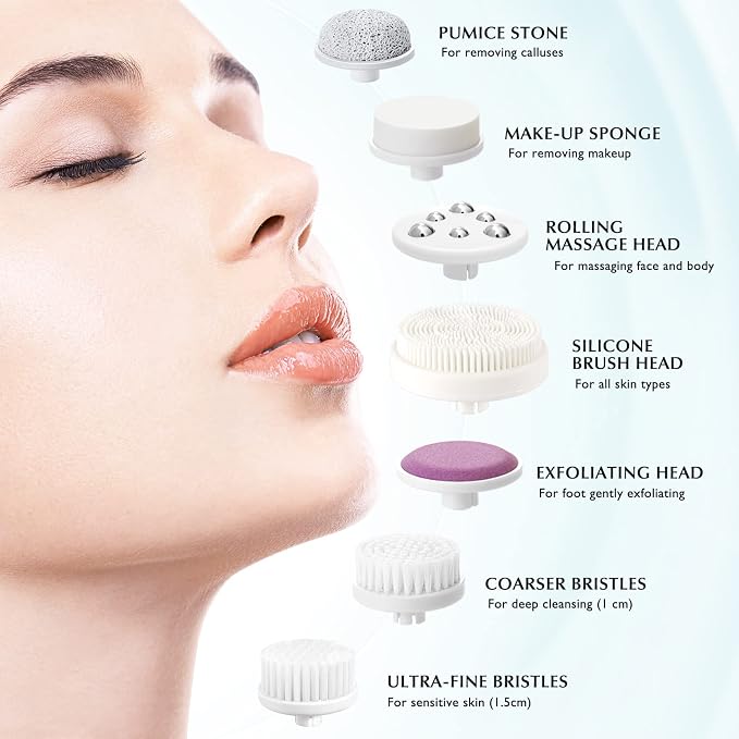 COSLUS 7in1 Facial Cleansing Brush + Silicone Face Scrubber, 4 Cleansing Modes, Moisturizing