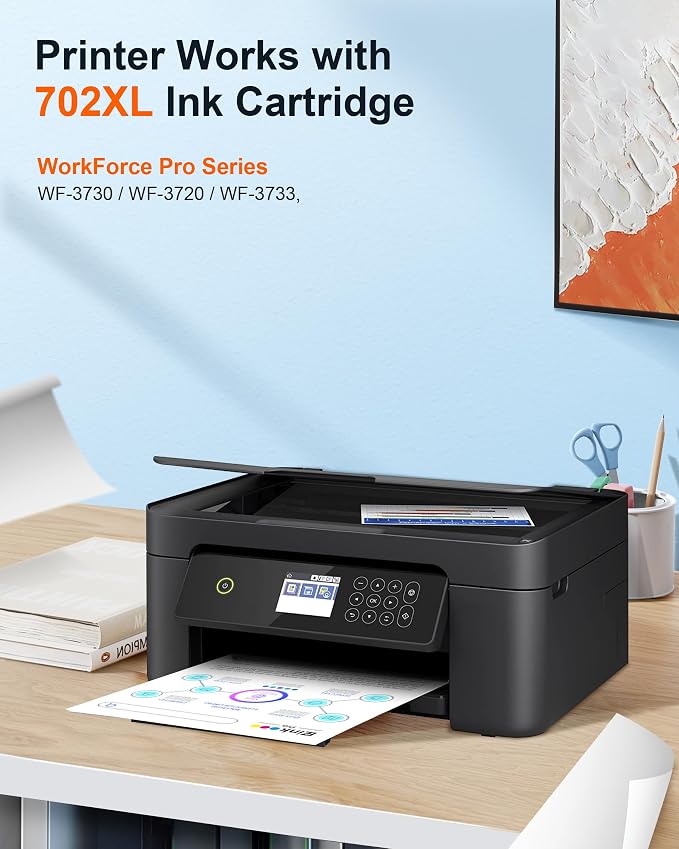 E-Z Ink Pro Remanufactured Ink Cartridge Replacement for 702XL for Epson Printer Workforce Pro WF-3720 WF-3730 WF-3733 (1 Large Black, 1 Cyan, 1 Magenta, 1 Yellow, 4 Pack)