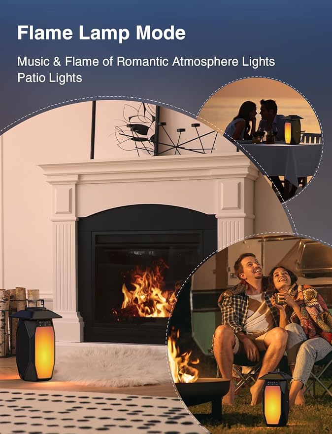 Onforu Outdoor Bluetooth Speakers Waterproof, 2 Pack 25W True Wireless Stereo Lantern Speaker with RGB LED Lights,Led Flame Speaker, Dual Pairing, 20H Playtime, Enhanced Bass for Patio Garden Decor
