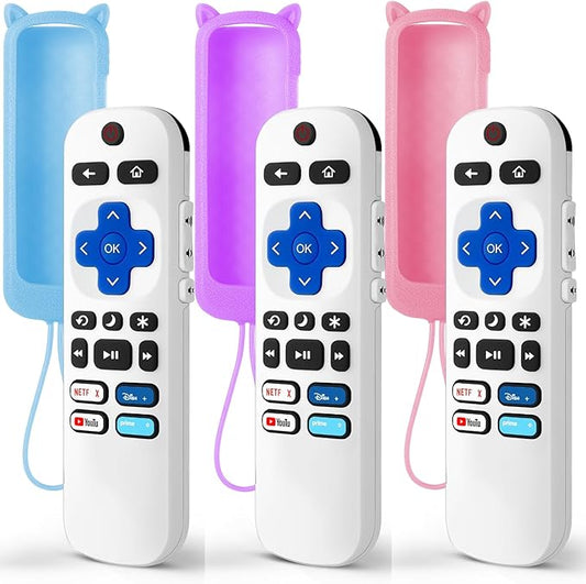 (Pack of 3) Replacement Remote Only for Roku TV with Soft Silicone Protective Cover (Glow in The Dark), Universal Remote for TCL/Onn/Hisense/Sharp/Element/Philips Roku Smart TV (Elegant White)