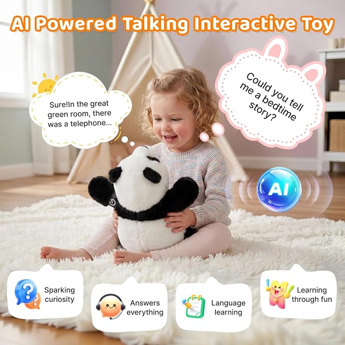 Golabs PT1 Plush AI Robot Panda Toy for Kids 3+,Interactive Companion Pet with 64 Languages, APP w/ 10 Roles Powered by GPT-4o, Voice & Touch Interaction, Real Blinking Eyes, Smart Gift for Boys Girls