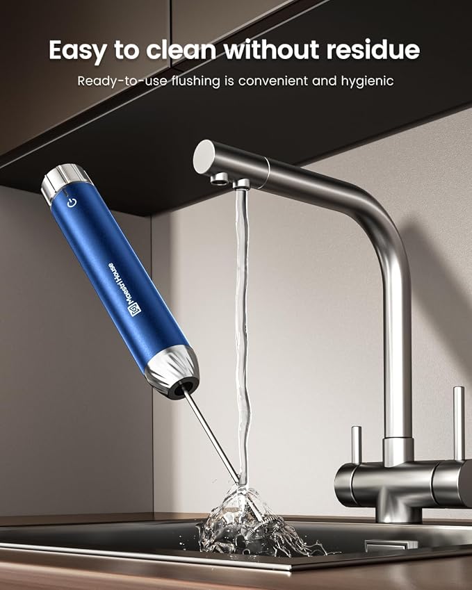 Maestri House Rechargeable Milk Frother with Stepless Speed Control, Handheld Electric Foam Maker Waterproof Drink Mixer Foamer with Stainless Steel Stand & Whisks