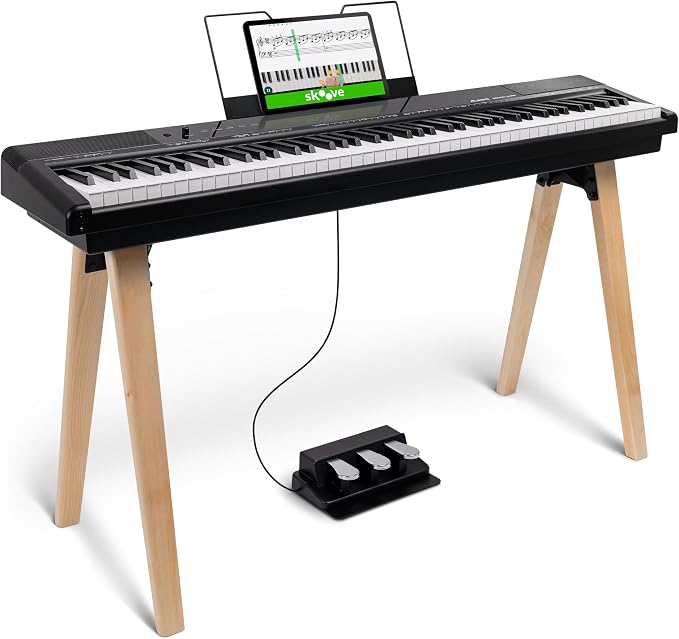 Alesis Recital Home Digital Piano with 88 Hammer Action Weighted Keys, Stand, Pedals and Lessons, Black