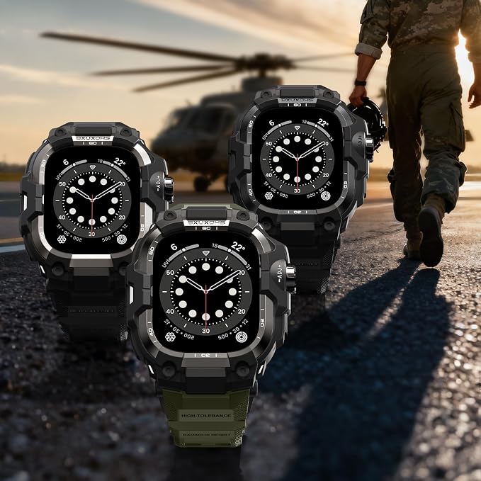 BXUXOHS Rugged Case and Band for Apple Watch 44mm Men, Compatible with Apple Watch SE 3/SE 2nd Generation/SE/Series 6/5/4, Military Grade Shockproof Bumper Cover,Tactical Band Case for iWatch 6/5/4/SE
