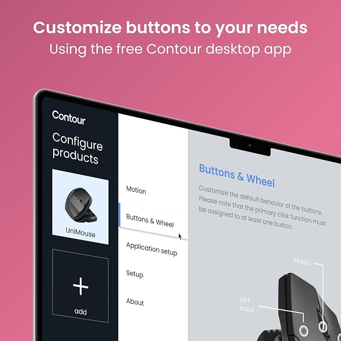 Contour Unimouse Ergonomic Vertical Mouse Adjustable 35°-70° Tilt Angle, 6 Programmable Buttons for Productivity, Customizable Thumb Rest for Wrist Pain Relief | Plug & Play Mac/PC - Wireless - Right