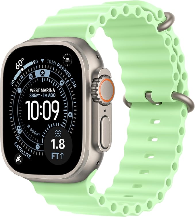 Apple Watch Band - Ocean Band - 49mm - Neon Green - One Size - Natural Titanium Finish