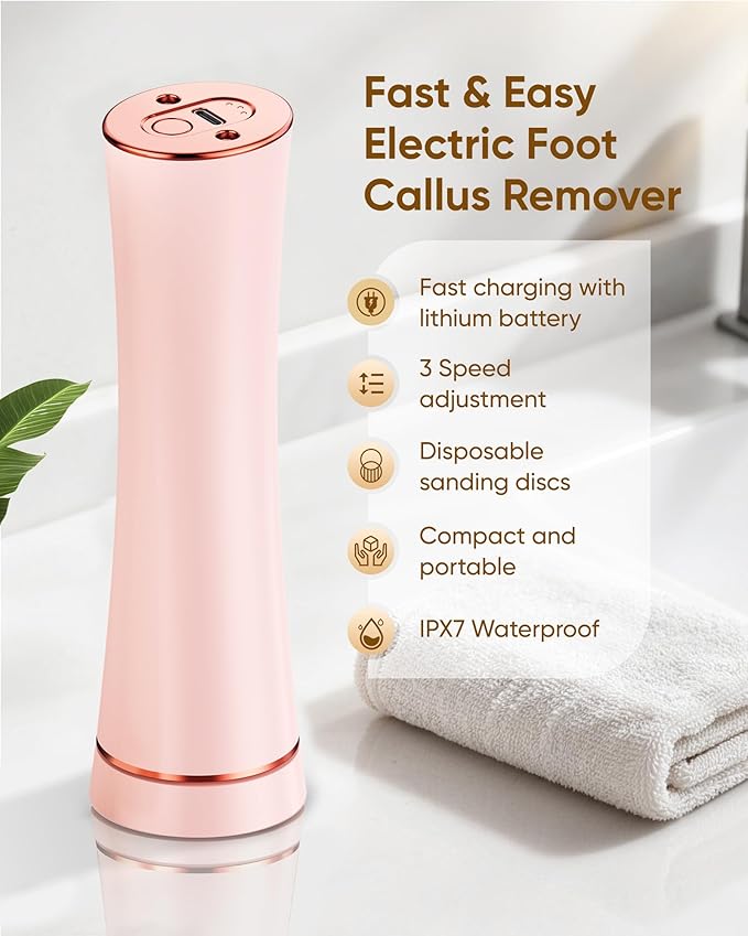 Electric Foot Callus Remover Rechargeable, Portable Electronic Foot File Pedicure Tools, Waterproof Foot Scrubber File, Professional Pedicure Kits, Foot Care for Dead Skin Ideal Gift