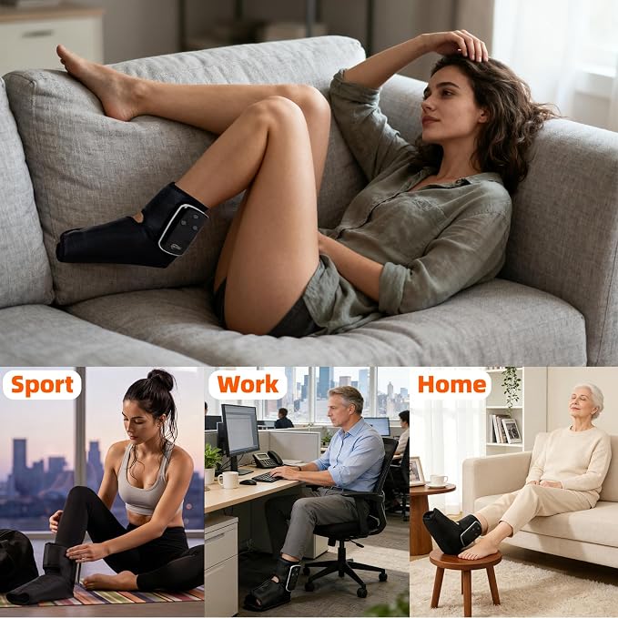 Portable Air Compression Ankle and Foot Massager with Heat for Pain Relief and Circulation, Smart Timer, Cordless Foot Massager for Neuropathy, Gifts for Mom Dad Men Women (Size 6 to 10,1PC)