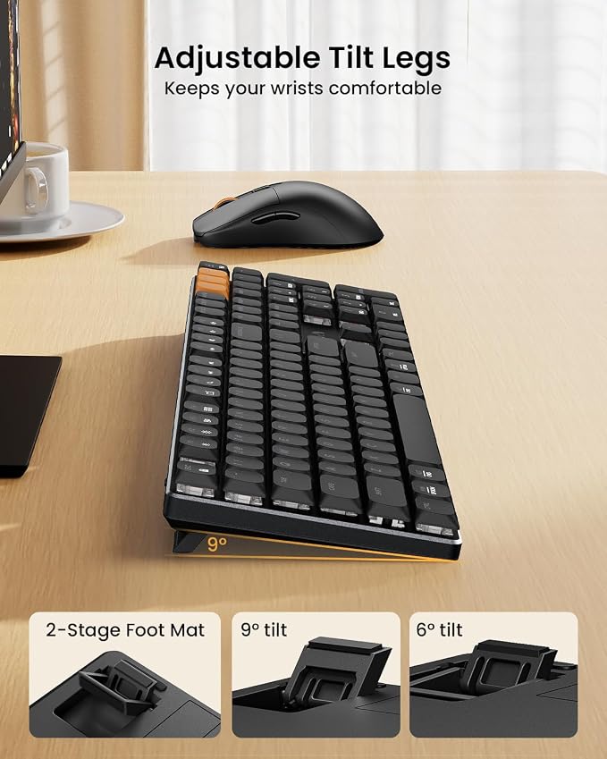 ProtoArc KM310 Mechanical Keyboard and Mouse, Wireless Rechargeable Aluminum Keyboard Mouse, 2.4G+Dual Bluetooth, Linear Red Switches, Multi-Device, No Backlight, for Windows/Mac - Black