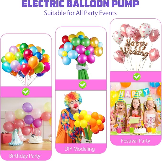 Biapian Balloon Pump Electric, 3-in-1 Portable Electric Air Pump for Balloons and Inflatables, Dual Nozzle Balloon Blower Machine for All Latex 260q Foil Balloon Inflator Deflator for Party Decoration