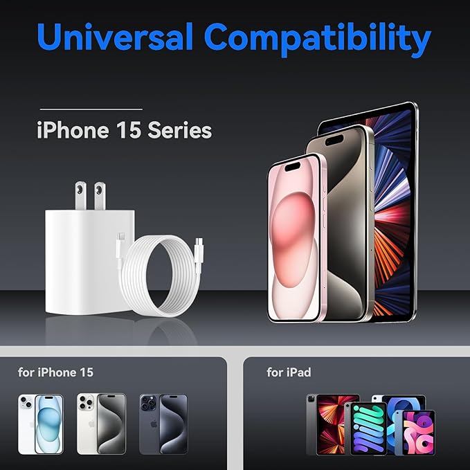iPhone 17 16 15 Pro Max Charger Fast Charging, 8 FT iPhone 17 Charging Cable Long USB C 8FT Cord with 20W PD Fast iPhone 17 Pro Max Chargers Block for iPhone 17/17 Pro Max/17 Air/16/15 Series, iPad