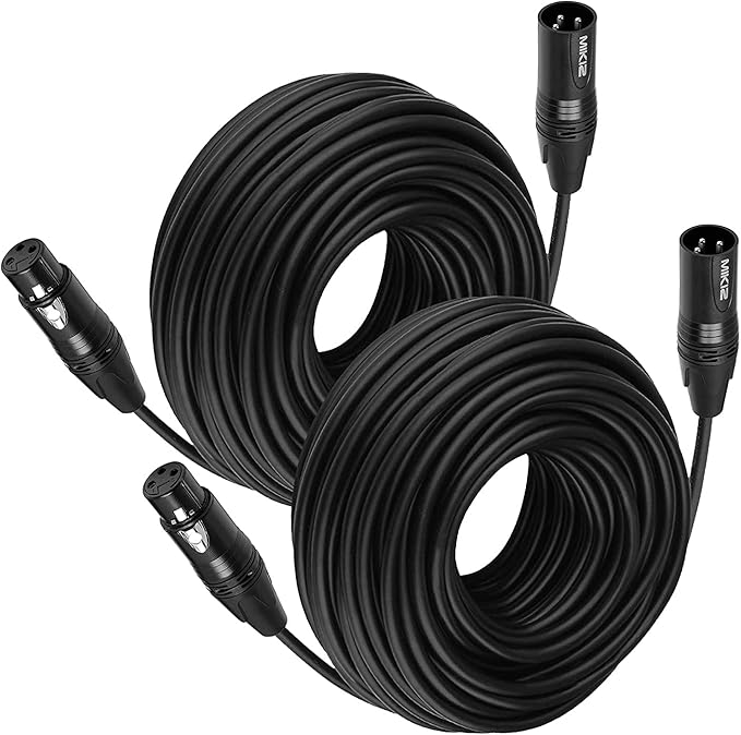 XLR Cables 25 ft 2 Pack - Premium Balanced Microphone Cable with 3 Pin XLR Male to Female Balanced