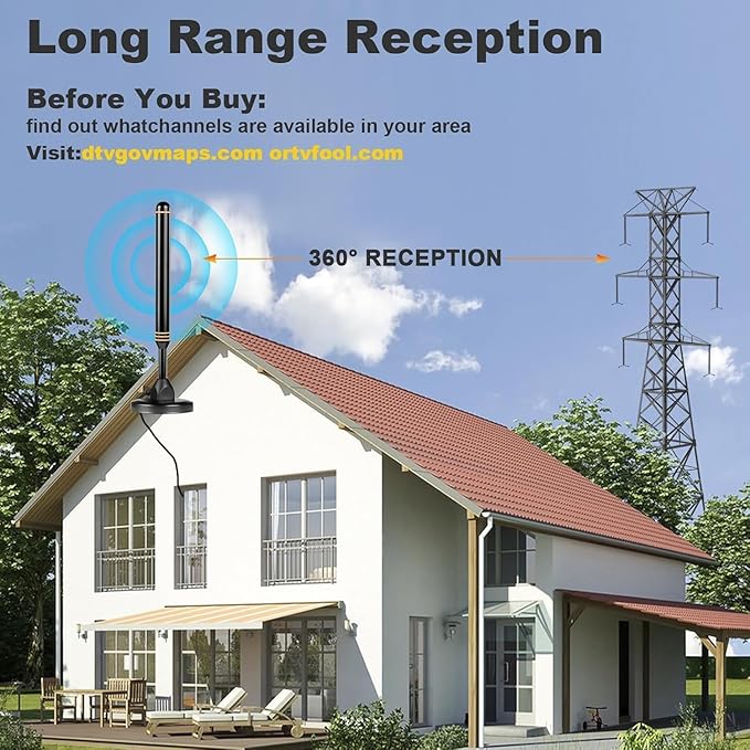 TV Antenna Indoor Antenna for Smart TV for Long Range Reception and All Smart TVs HD Digital Antenna with Amplifier Signal Booster for Local Channels Supports 4K 1080p-Orange