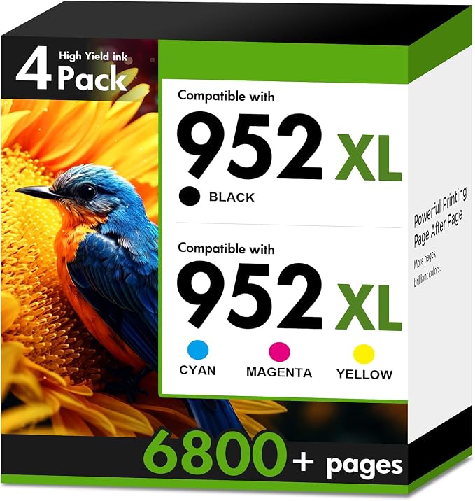 952XL 952 8710 Ink Cartridges Combo Pack for HP Printers 952 XL Ink Cartridges for HP OfficeJet Pro 8710 7740 8720 8715 8210 8725 8730 8702 8732M 8736 8743 Printer (Black Cyan Magenta Yellow,4PK)