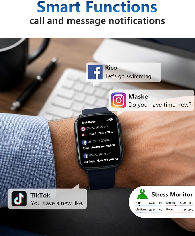 MorePro Fitness Tracker with 24/7 Heart Rate & Blood Pressure Monitor, Blood Oxygen & Sleep Tracker, Smart Watch with Step Calorie Counter, IP68 Waterproof Activity Tracker for Women Men Android iOS