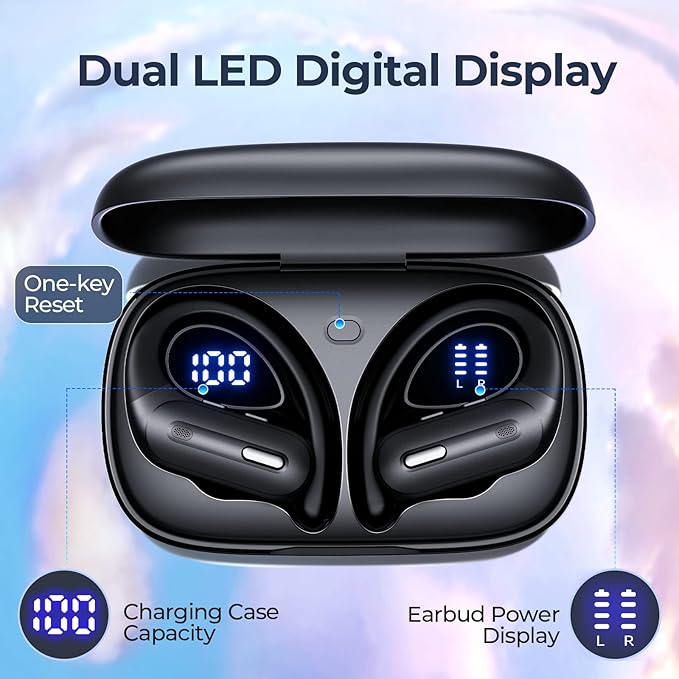 Active Noise Cancelling Ear Buds Wireless Earbuds 90Hrs Playtime Bluetooth Headphones with Hi-Res Stereo Deep Bass Power Display Earphones with Earhooks Waterproof Transparency Headset for Sports/Gym