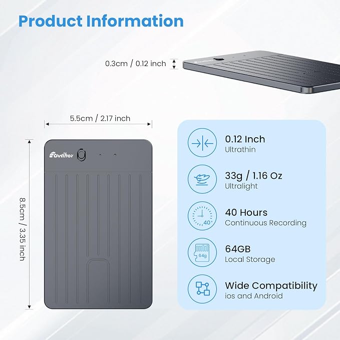 AI Voice Recorder, Transcribe & Summary with AI Technology, Real-Time Translation Voice Recorder Supported 59 Languages, 64GB Memory, Audio Recorder for Lectures, Meetings, Calls