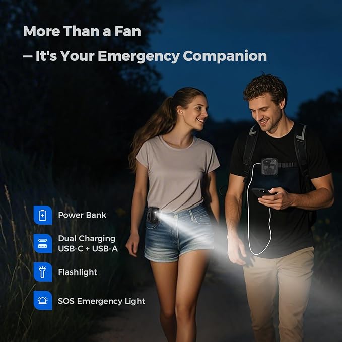 SEAINGO Portable Waist Fan Rechargeable – 10000mAh, 42 ft/s Max, 5 Speeds 16000RPM, Personal Cooling Wearable Clip Body Belt Shirt Fans, Hanging Neck Fan with Light (Red)