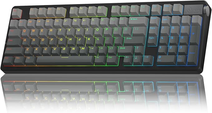 LEOBOG A98 Wireless Mechanical Keyboard, Tri-Mode BT5.0/2.4GHz/USB-C, Creamy Keyboard with Number Pad, Gasket Structure Hot Swappable, PBT Keycaps, RGB Backlit Black Gaming Keyboard with Knob for PC